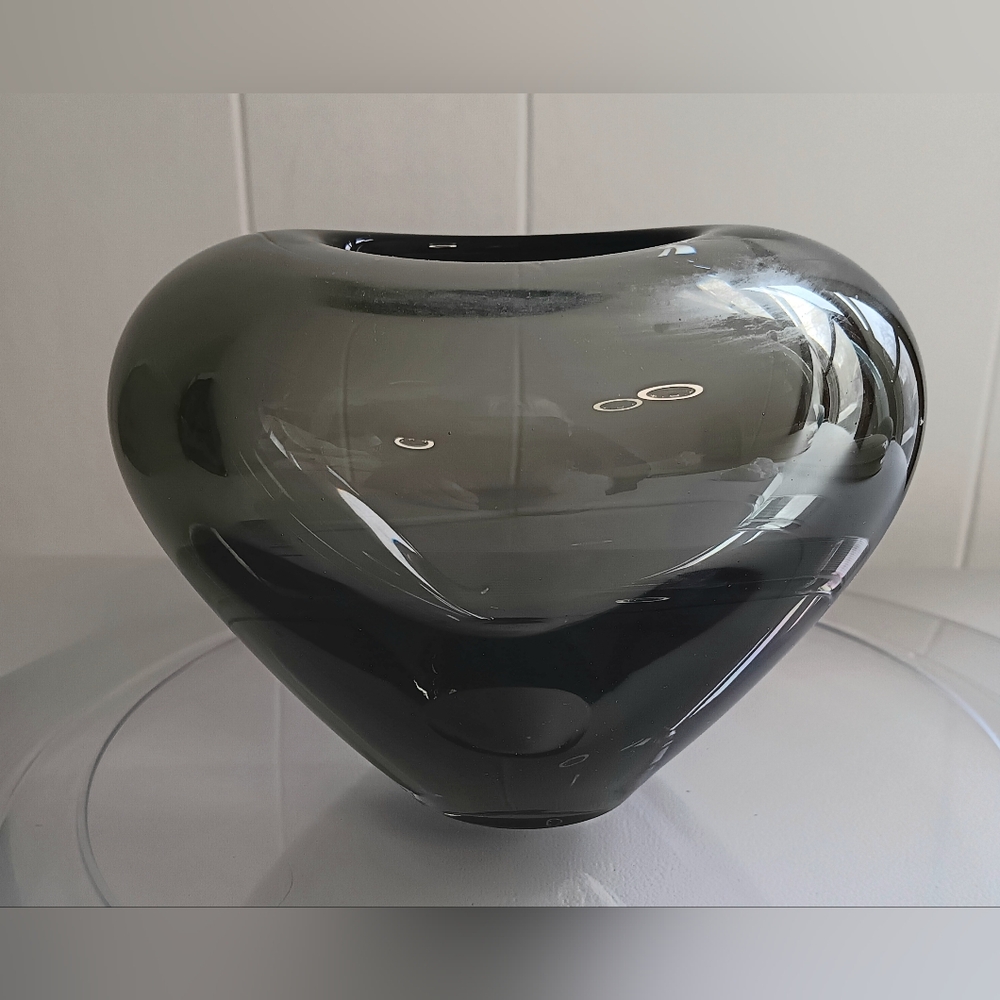 Holmegaard Smoked Heart Glass Vase Per Lutken Signed Number 15919
